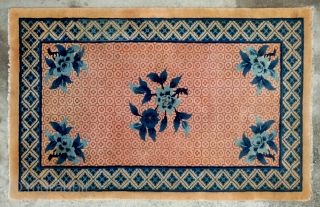 No.R161 * Chinese Antique "Peony Flower" Rug ,Origin: Baotou.Age:19/20th Century. Size: 100x1160cm(3'4"x5'3").Background Color:Wood Yellows.                   