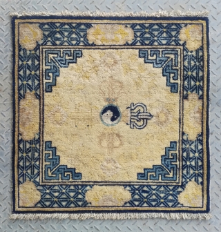 No.DX001 * Chinese Antique Ningxia Square Mat-Rugs.Age: 18th Century. Origin: Ningxia.Size: 77 x 78cm( 30" x 31" ). Shape: Square. Background Color: Yellows.          