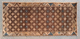 No.A0047 * Chinese Antique Rug "Flower Lattice Pattern", Origin: Baotou-Suiyuan.Late 18-19th Century.Size:66x146cm(26"x57") . Shape: Rectangle .Background Color:Browns.                