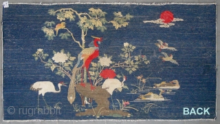 No.R138 * Chinese Antique "Phoenix+Bird" Rug , Age: 19th Century. Size: 113x200cm(44"x79").Origin: Baotou-Suiyuan.Shape: Rectangle. Background Color: Blues.                