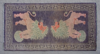 No.R006 * Chinese Antique "Lion" Rug ,Size: 80x155cm(31"x61").Origin: Gansu-Qinghai.Shape: Rectangle. Background Color: Light Blues.                   