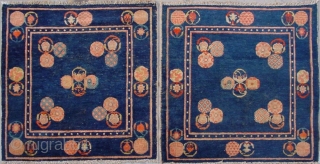 No.CL013 * Chinese Antique Ningxia Mat-Rugs.Size: 66x66cm(2'2"x2'2") x 2. Origin: Ningxia. Shape: Rectangle Material: 100% Wool Woven: Hand-knotted.Background Color: Blues. 
            