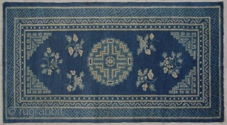 No.M45 * Chinese Antique Rug,Size: 92x176cm(36"x69").Age: 19th Century. Origin: Baotou.Shape: Rectangle.Background Color: Blues.                    