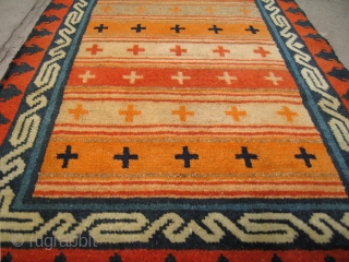 No.R140 * Tibetan Antique prayer Rug (P'ulo-thigma).Size: 61x106cm ( 24" x 42" ).Origin: Tibet. Shape:Rectangle.                  