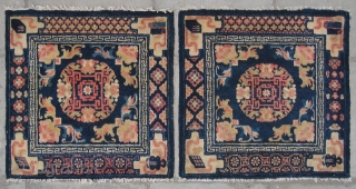 No.R141 * Chinese Antique Ningxia Mat-Rug,Age: 19th Century Size: 70x70cm( 28" x 28" )x2. Origin: Ningxia Shape: Square.Background Color: Blues.             