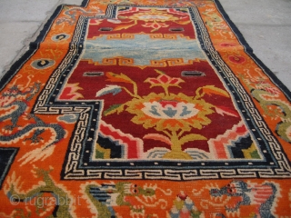 No.R098 * Chinese Antique Tibet Saddle Rug,Size: 64x114cm(25"x49"). Origin: Tibet.Background Color:Red. 
                     