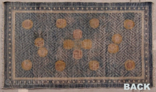 No.A0034 * Chinese Antique Ningxia Rug "Happy Balls + Swastikas Design" , Age: 19th Century Size: 74x130cm(29" x 51" ). Origin: Ningxia Shape: Rectangle.Background Color: Blues.       