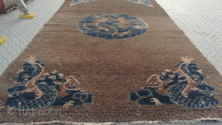 No.X0001 * Chinese Antique Rugs "Five Dragons".Size: 94x164cm (3'1"x5'6").Age: 19th Century. Origin: Baotou Shape: Rectangle.                  