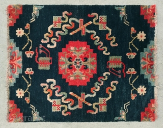 No.CL002 * Tibetan Antique "Eight Treasure Pattern" Rug/Mat. Size:57x72cm(22x28"). Origin: Tibet. Shape: Rectangle.Background Color: Blues. wool/wool.                 