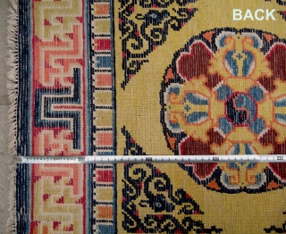 No.R090 * Chinese Antique Ningxia Temple Mat-Rug,Age: 19th Century. Size: 70x73cm( 28" x 29" ).Origin:Ningxia. Shape: Square.Background Color: Yellows. 
             