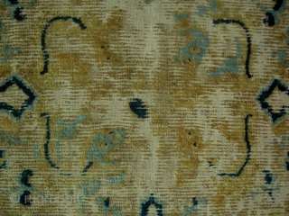 No.2104  * Chinese Ningxia Rugs-mat(Fragments) "Four Lions" .Age: Early-19th Century All vegetable dyes. Origin: Ningxia Shape: Square Size: 67x77cm (26"x30") Material: 100% Wool Woven: Hand-knotted Background Color: Yellows    