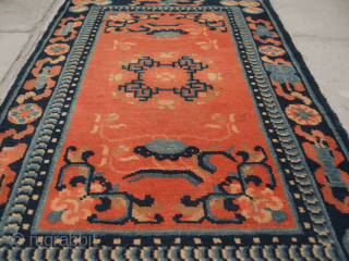 No.P49 * Chinese Antique Temple Rug,Size: 58x93cm(23"x37").Origin: Baotou-Suiyuan.Shape: Rectangle.Background Color: Wood Reds.Good condition and very complete.                 