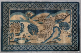 No.D9098 * Chinese Antique "Landscape" Rug .Age: 19th Century. 
Size: 123x187cm(4'x6'2").Origin: Baotou-Suiyuan Shape: Rectangle. 
Background Color: Camel Colors.               