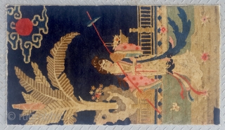 No.R167 * Chinese Antique "Chinese Pretty Girl" Rug. Age:Late 19th Century. Size:64x111cm(25"x44").Origin:Baotou. Shape:Rectangle. Background Color:Blues. 
The girl on the rug is the leading lady in one of the most four famous chinese  ...