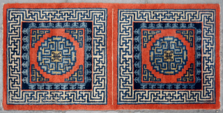 No.R110 * Chinese Antique Mat-Rug,Size:67x137cm( 26" x 54" ). Origin: Suiyuan. Shape: Square.Background Color: Wood Red.Good condition.                