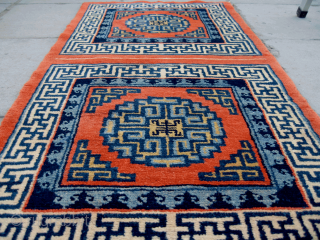 No.R110 * Chinese Antique Mat-Rug,Size:67x137cm( 26" x 54" ). Origin: Suiyuan. Shape: Square.Background Color: Wood Red.Good condition.                