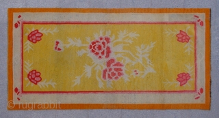 No.X0024 * Tibetan Antique Khaden Rug.  Origin: Tibet. Size:98x190cm(3'3"x6'3"). 
Shape: Rectangle. Background Color:Yellows.wool/wool. 
                  