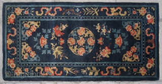 No.R102 * Chinese Antique Rug "Eight Buddhist and Daoist Symbols",Size: 65x131cm(26"x52").Origin: Baotou-Suiyuan.Shape: Rectangle.Background Color: Blues. 
                 