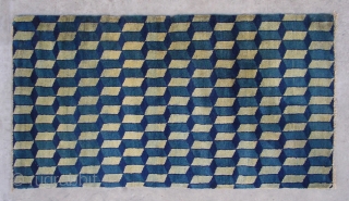 No.CL037 * Chinese Antique "Geometrical Design" Rug. Origin: Baotou-Suiyuan. Age:19th Century. Size: 77x140cm(2'6"x4'7").Shape: Rectangle .Background Color: Blue and Gray.
Cotton warp and weft, asymmetrical woollen knots in a good condition. All vegetable dyed. 