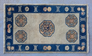 No.X0007 * Chinese Antique Beijing Rugs "Dragon". Age: Early-20th Century. Origin: Beijing  Size: 120x206cm (3'11"x6'9").Shape: Rectangle. Background Color: Off-whites,lvory.             