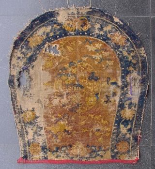 No.R162 * Chinese Ningxia Saddle Rugs(Fragments) from Tibet, Size: 68x75cm( 2'3" x 2'6" ). Age: Mid-19th Century.Origin: Ningxia. Shape: Oval. Background Color: The Red Wood Color.       