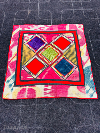 https://zubaidatribalrugs.etsy.com/listing/4342063964
A Beautiful Uzbek Bukhara Ikat Patch Work PANEL For Wall Decoration. Size 68 Cm X 70 Cm. Over 80 Years Old.            