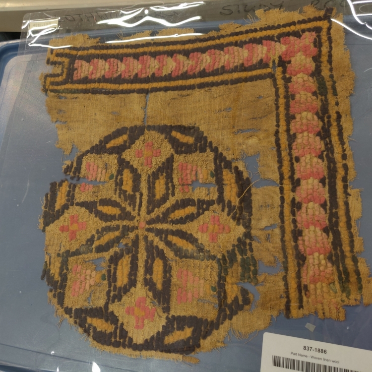 Victoria and Albert Museum textiles at Blythe House, London, Egyptian loped pile Coptic textile