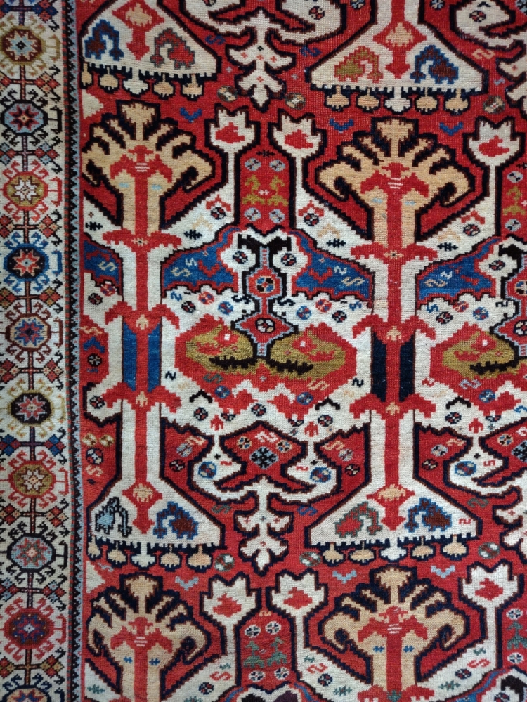 Qashqai rug with a Central Aian velvet ikat design, David Sorgato, Hali Fair 2019