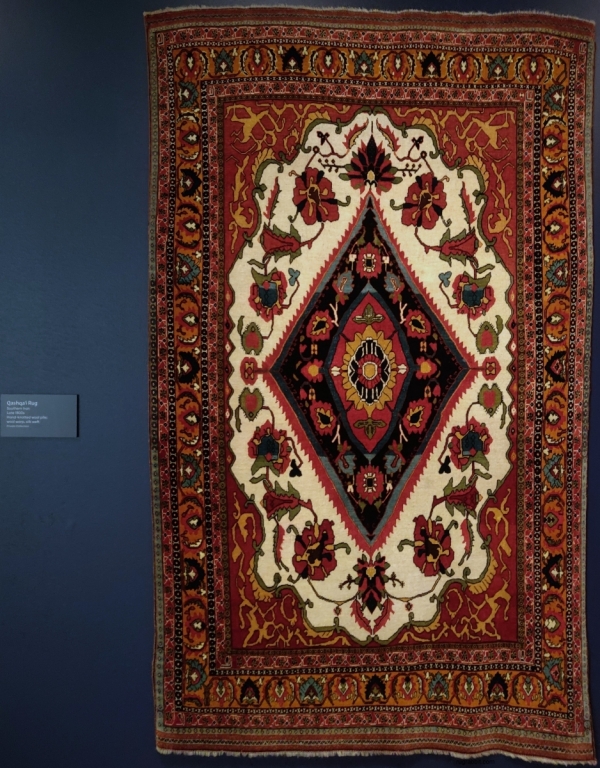 silk wefted Qashqai rug, Denver Art museum, Paul Ramsey, Rugged Beauty, tribal rug
