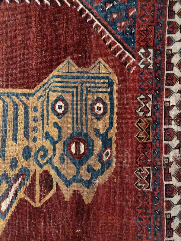 Khamseh tiger rug, lion rug, Denver Art Museum, Rugged Beauty, Paul Ramsey, tribal rug, tiger face, tiger blood
